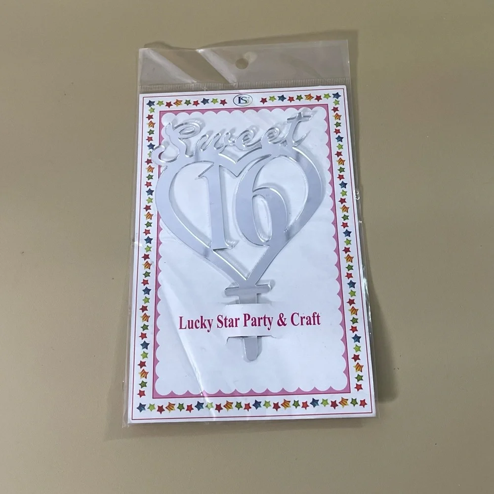 NWT Sweet 16 Cursive Acrylic Mirrored Cake Topper